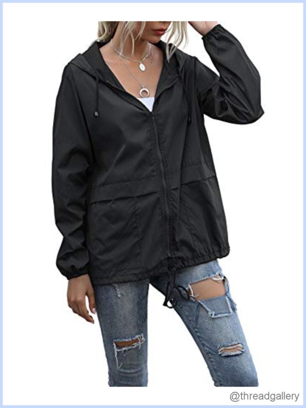 Waterproof Raincoat Lightweight Hooded Windbreaker Jacket with Pockets